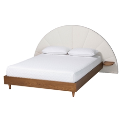 Baxton Studio Bernice Japandi Cream Boucle and Walnut Brown Wood King Bed